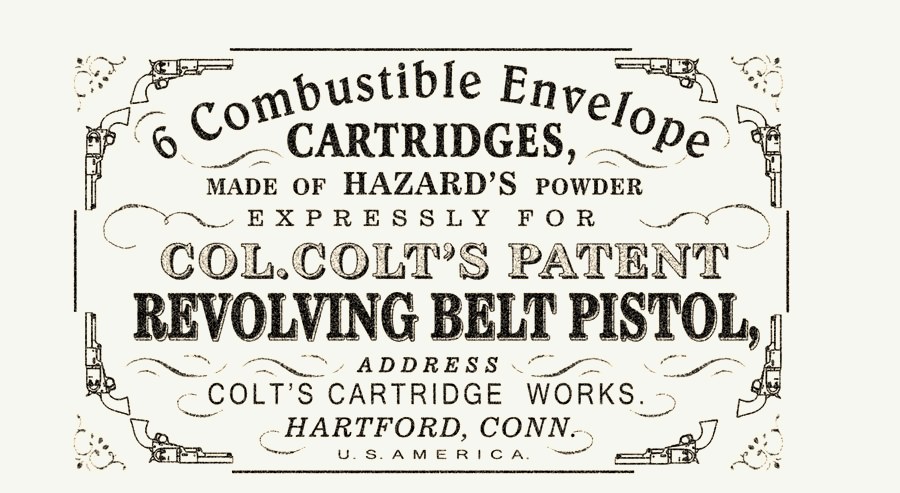 .36 Calibre Envelope Cartridge — Colt's Cartridge Works label